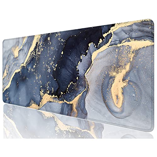 Desk Mat, 32" x 12" XXL Extended Large Gaming Mouse Pad, Desktop Decor Desk Pad, Cute Men Women Office Supplies and Accessories, XL Mouse Mat for Laptop & Keyboard, Blue Gray Gold Marble - color: Blue Gray Gold Marble, size: 32L x 12W inches