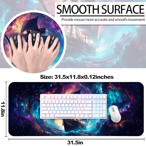 Fantasy Pirate Ship Gaming Desk Mat, Computer Keyboard Large Extended Long Mouse Pad for Office and Home, XL (W01) - color: W01