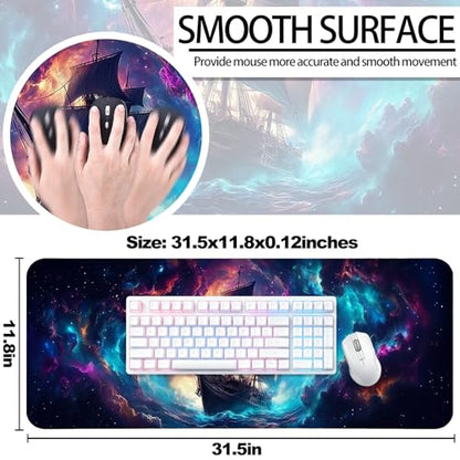 Fantasy Pirate Ship Gaming Desk Mat, Computer Keyboard Large Extended Long Mouse Pad for Office and Home, XL (W01) - color: W01