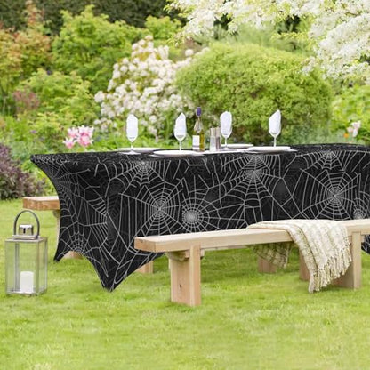 Famame Funny Halloween Spider Web Rectangular Fitted Tablecloth- 6Ft Stretch Spandex Table Covers Patio Design Tablecloths for Wedding Banquet Party (72Lx30Wx30H) - color: Halloween Spider Web, size: 3" x 1" (Rectangular)