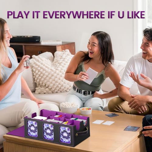 MTG Card Storage Box-Massive 3600+Leather Magnetic Deck Box w/Commander Display | Includes: 6 Toploaders, 4 Dividers, 2 Stoppers, 1 Dice Tray | for TCG & Sports Cards (Black Purple)