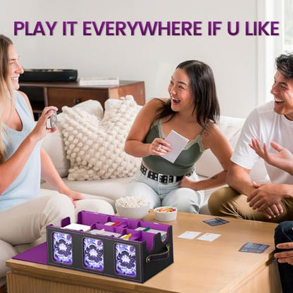 MTG Card Storage Box-Massive 3600+Leather Magnetic Deck Box w/Commander Display | Includes: 6 Toploaders, 4 Dividers, 2 Stoppers, 1 Dice Tray | for TCG & Sports Cards (Black Purple)