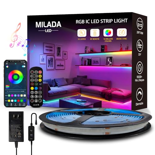 COB RGB Smart IC Strip Lights 20FT/6M UL-Color Flowing Strip Light | Listed 24V Multicolor Flexible Tape Lights with APP Control Music Sync for Bedroom Gaming Party Home Decor - size: RGBIC-20FT