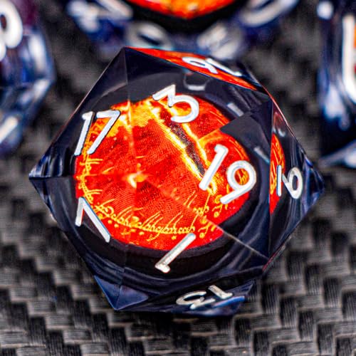 ARUOHHA DND Resin Dice Gazes Eye Dice Liquid Core Flaming RPG Sharp Edged Dice Set with Gift Box, Polyhedral D and D Dice Set Compatible with Dungeons Dragons Role Playing Game D20 D12 D10 D8 D6 - color: Sl01-silver Black