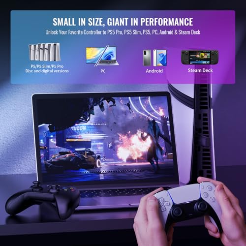 JDDWIN LED Wireless Gaming Controller for PS5 PS5 Bluetooth Wireless Controller Adapter