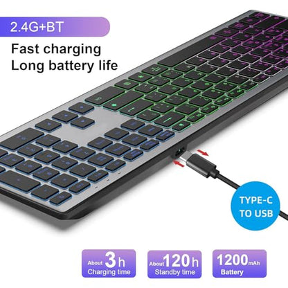 Cuifati 110 Keys RGB Backlit Wireless Keyboard with 7-Color Customizable Lighting and Silent Scissor Switches