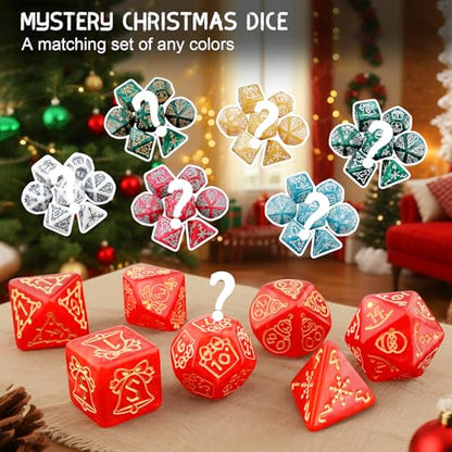 PJOY Mystery DND Dice Set Christmas Pattern Polyhedral D&D Dice for Dungeons and Dragons Role Playing Games TTRPG DND Gifts - color: Random Christmas