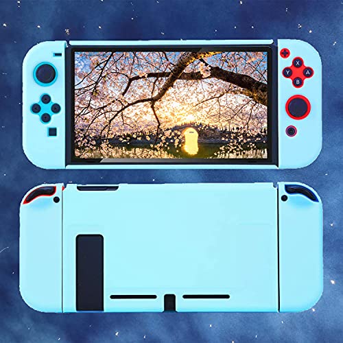 OLDZHU Blue Dockable Protective Case Cover Compatible with Nintendo Switch Joy-Con Controllers,with Glass Screen Protector and 4 Thumb Grips,Shock-Absorption and Anti-Scratch - color: Blue