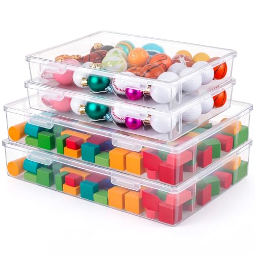 Gerrii 4 Pack Extra Large Board Game Storage Organizer Box, Plastic Storage Container 15"/ 12.8" with Latch Lid, Stackable Craft Paper Case for Puzzles, Cards, Chess Pieces, Art Supplies - size: 15"/ 12.8"