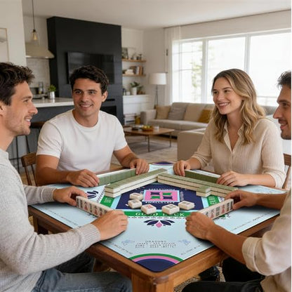 Mahjong Mat with Rules, 31.5" x 31.5" Non-Slip Noise Reduction Table Cover, American Mah Jongg Mat for Table with Carry Bag, Waterproof Gaming Surface for Poker, Card, Dominoes, Board & Tile Games - color: Blue Lotus