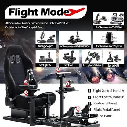 Supllueer Racing Flight Simulator Cockpit with Black Seat Fit for Thrustmaster Hotas Warthog,for Logitech G29 G920 X52 X56, Sim Racing Cockpit, Wheel Pedal Throttle Joystick Keyboard Not Included