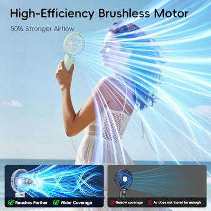 HandFan Upgraded 10,000 mAh Quiet Handheld Fan - 4.5 Inch Large Hand Held Fans Reahargeable, 180° Foldable Portable Fan [30 Working Hours] with Lanyard, Base for Disney/Travel/Concerts/Beach/Office - color: Clear‑Blade Sage Green