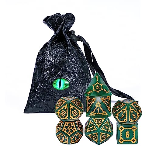 cusdie 7 Pcs 25mm Giant DND Dice with Dragon Eye Dice Bag, Polyhedral Dice Set, D&D Dice for Pathfinder RPG(Green) - color: Green