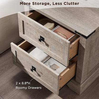 T4TREAM 24" Farmhouse Nightstand with Charging Station, Light Rustic Oak | End Table, 2 Large Storage Drawers, Rustic Wood Sofa Bedside Table, Bedroom, Living Room - color: Light Rustic Oak, size: 24"W*15.75"D*24"H