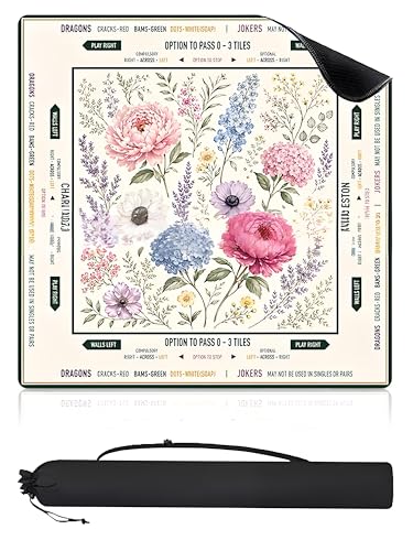 Mahjong Mats for Table 31.5''x31.5'' Mahjong Mat Chinoiserie with Rules, Non-Slip and Noise Reduction Mah Jongg with Carrying Bag for Poker,Board Games,Dominoes,Cards and Tile Games - style: Beige Flowers