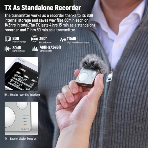 Neewer CM31 Wireless Lavalier Microphone with 8GB Storage 820ft Range 48KHz 24Bit Noise Cancelling Compatible with iPhone iPad Android PC Camera YouTube/TikTok Stream Podcast Interview - style: CM31