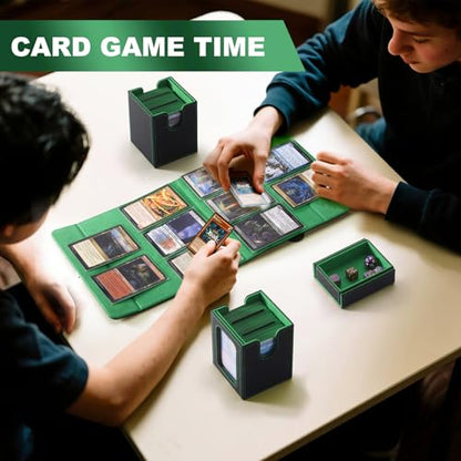 MTG Card Storage Box, 3 In 1 Graded Carrying Deck Box, 2PCS Commander Deck Boxes with Dice Tray, Removable Box Lid with Handle Black/Green - color: Black/Green, size: 3 IN 1 + Handle