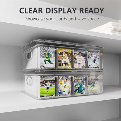 Trading Card Storage Box, Clear Large Storage Organizer Holds 3200 Cards | Pull-Out Drawer with Foam Inserts, 4-Row or 12-Grid Layout and Front Display Case for TCG, MTG and Sports Cards (1-Pack)