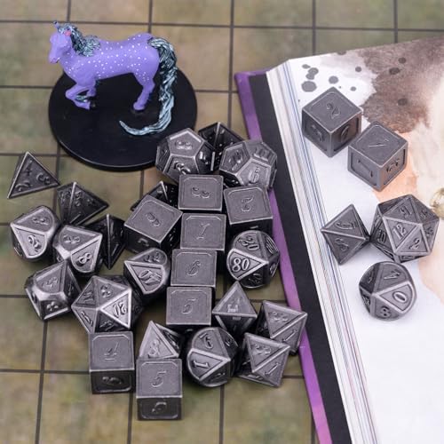 Extended Metal Dice RPG Set | 31 Piece Polyhedral Dice for DND5E Tabletop Role Playing Adventure Games (Iron) - color: Iron