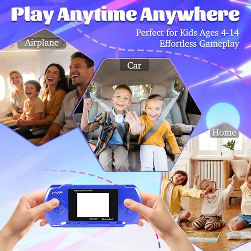 Blue Handheld Game Console, 74 Built-in 8-Bit Games | Portable game player with 74 retro games, 2.4" Screen, USB rechargeable battery, fun gift for kids and families - color: Blue