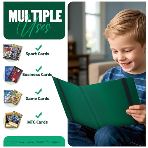 Card Binder 9-Pockets,Trading Card Binder,20 Pages, 360 Card Capacity Collection Binder, Card Folder for MTG, TCG, Game Cards & Sports Cards (Green) - color: Green