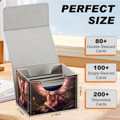DEGDFSGR for TCG MTG Card Game Storage Box Organizer Trading Card Case Commander Deck Box Magnetic Closure Creative Pattern Up to 200 Cards, Pink Fairy Sitting Flower Meadow - color: Pink Fairy Sitting Flower Meadow