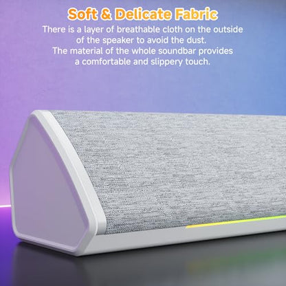 SOULION USB-Powered Wired Bluetooth Computer Speakers for PC Desktop | USB Plug & Play, 5 Dynamic RGB LED Lights Modes, for Desktop, Laptop, Office, Work, Music & Gaming - color: White