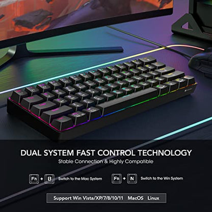 KOORUI 60% Gaming Keyboards, 61 Keys Wired Ultra-Compact Mechanical Keyboard 26 RGB Backlit with Red Switch Mini Keyboards for Windows MacOS Linux - color: Blue Switch