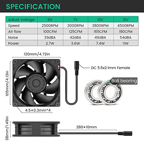 Wathai Air Hockey Table Replacement Fan 12V Variable Speed AC 110V 120V | Dual Ball High Speed Fan with AC Plug,for Receiver Xbox DVR PlayStation Component Electronics Cooling and Cabinet - style: 120mm x 1