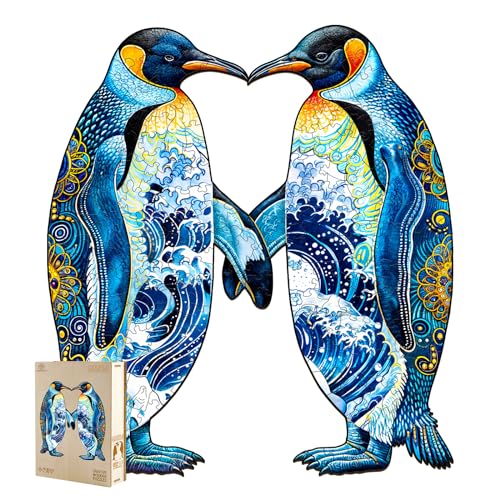 Jigfoxy Wooden Puzzles for Adults, Penguin Wood Puzzles Adult | Unique Animal-Shaped Wooden Jigsaw Puzzle, Christmas Birthday Gifts for Women, Men, Puzzle Lovers (S-8.4 *7.5in-110pcs) - color: Penguin, size: Small