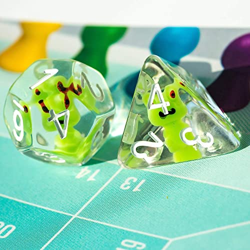 Cusdie 7-Die Dice DND, Polyhedral Dice Set Filled with Animal, for Role Playing Game D&D Dice (Frog) - color: Frog