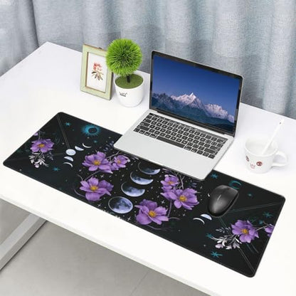 Large Gaming Mouse Pad Desk Mat, Celestial Moon Phases Extended Keyboard Mouse Pad Mousepad with Non-Slip Base and Stitched Edge Mouse Mat Desk Pad Mouse Pads for Desk Home Office, 31.5 x 11.8 - color: Celestial Moon Phases