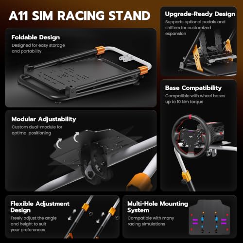 PXN A11 Heavy-Duty Foldable Racing Wheel Stand | Carbon Steel Frame, Height and Angle Adjustable, for V99, V10, VD4, VD6, G29, G920, G923, R3, R5 & More