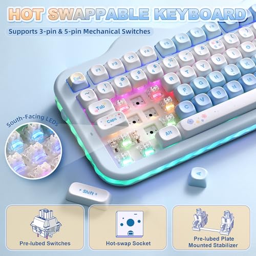 YUNZII C98 Cute Cake Wireless Mechanical Keyboard(Blue, Milk Switch) | 99 Keys with Number Pad, Hot Swap, PBT MOA Keycaps, BT5.0/2.4G/USB-C, Gasket Mount, Custom RGB Backlit for Win/Mac - color: Blue, size: Milk V2 Linear Switch