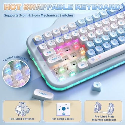 YUNZII C98 Cute Cake Wireless Mechanical Keyboard(Blue, Milk Switch) | 99 Keys with Number Pad, Hot Swap, PBT MOA Keycaps, BT5.0/2.4G/USB-C, Gasket Mount, Custom RGB Backlit for Win/Mac - color: Blue, size: Milk V2 Linear Switch