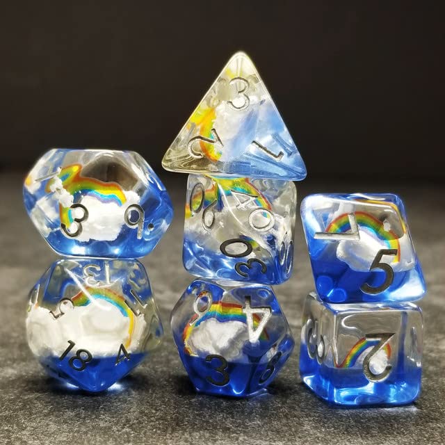 Sage's Portal Familiars and Reagents Resin DND Dice Set Polyhedral Dice Set for Dungeons and Dragons RPG Tabletop TTRPG (Enchanted Rainbow and Clouds) - color: Enchanted Rainbow and Clouds
