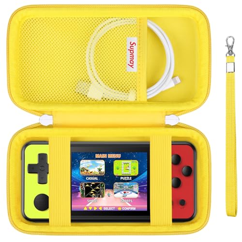 Supmay Carrying Case Compatible with KAVOYI/Beico/TEBIYOU 32 Bit Handheld Games for Kids, Portable Arcade Gaming Player Storage Holder Travel Bag with Mesh Pocket for Battery, USB Cable, Yellow - color: Yellow