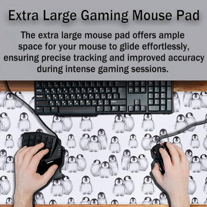 Gaming Mouse Pad White, Big Mouse Pads Office Desk Pad, XXL Mousepad Non-Slip Rubber Base Waterproof with Stitched Edges, 35.4 X 15.7 inch for Work/Game/Office/Home Little Penguin Isolated - color: Little Penguin Isolated