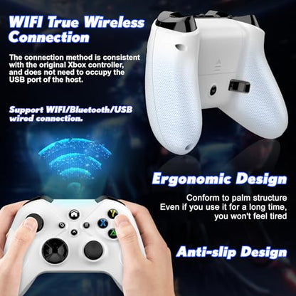 Xexvyrin Wireless Controller for X-box One, X-box Series X/S, PC, Switch, iOS, Android, LED Gaming Controller with TURBO, Macro Function, 6-Axis Gyro, 3.5mm Audio Jack, WiFi Connectivity (pure white) - color: Pure White