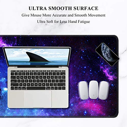 Auhoahsil Large Gaming Mouse Pad, Galaxy Theme XXL 35.4 x 15.7 in Desk Pad Stitched Non-Slip Rubber Long Computer Mousepad Thin Extended Full Size Desk Mat for Desktop, Laptop, Wireless Mice, Purple - color: 03 Galaxy, size: 35.5L x 15.7W inches