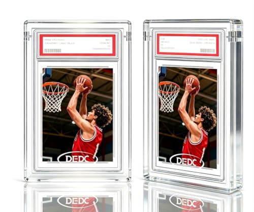 DEDC 2PCS Graded Card Acrylic Display Case for PSA Standard Protector Magnetic Clear UV Protection 99.6% UVR & 99.8% Clarity 2.3cm Thick Standing Independently(Card Not Included) with 1 Cloth - color: Transparent, size: Fit for PSA