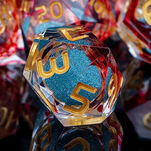 ARUOHHA Liquid Core DND Dice Set, 7pcs Resin Sharp Edged Dice RPG Red Blue Polyhedral D and D Dice with Gift Box, Role Playing Dice Set D20 D12 D10 D8 D6 D4 - color: Blue Red