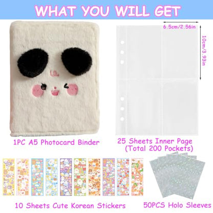 Kpop Photocard Binder with 6 Stickers Sheet & 50 Shinning Protective Sleeves Kpop Photocard Holder Book with Kpop Photocard, A5 Binder Photocard Album 30 Inner Pages with 240 Pockets (Whiteplush) - color: Whiteplush
