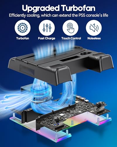 PS5/Slim/Pro Stand and Cooling Station with LED Controller Charging Station for PlayStation 5 Console, Controller Charger, Cooling Stand, PS5/Slim/Pro Accessories Kit with 3 Level Cooling Fan - Black - color: Black