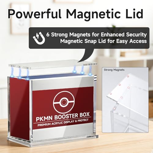 Acrylic Display Case for PKMN Booster Box – Magnetic Lid Stackable Design, Clear Plastic Storage & Protection for Booster Boxes, Trading Cards, Collectibles – for Pokemon Booster Box Case - size: PKMN Booster Box Case