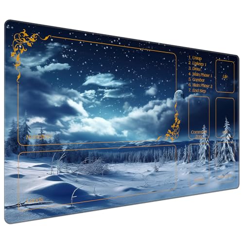 for MTG Playmat with Zones 24 x 14 inches for TCG Playmats Non-Slip Rubber Base Commander Play Mat for Card Play mat Iorcana Trading Card Game, Glistening Winter Night Sky - color: Glistening Winter Night Sky, size: 24" x 14"
