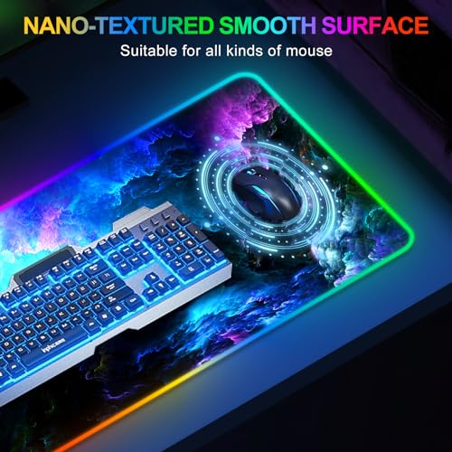 RGB Gaming Mouse Pad Large, Extended LED Mouse Mat XXL 35.4x15.7 inch, 14 Lighting Modes, 2 Brightness, Non-Slip Rubber Base Mousepad Waterproof Keyboard Mat,Fantasy Nebula Sky - color: Fantasy Nebula Sky