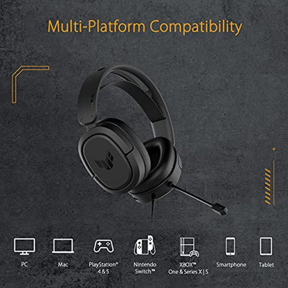 ASUS TUF Gaming H1 게이밍 헤드셋 유선, 디스코드 인증 마이크 - 블랙 | 7.1 서라운드 사운드, 40mm 드라이버, 3.5mm, 경량, PC, 스위치, PS4, PS5, Xbox One, Xbox 시리즈 X/S 및 모바일 장치용