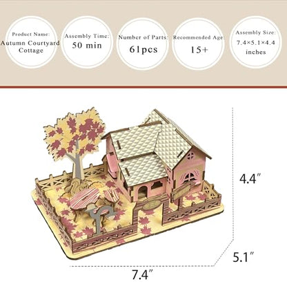 Log Cabin Mini House 3D Wooden Puzzle Building Kit for Adults Teens | Laser-cut eco wood decor gift for teens & adults 14+, mostly glue-free assembly house building craft
