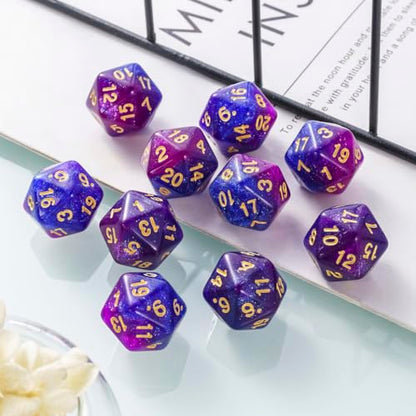 10 Pieces Polyhedral Dice Set D20 Dice 20mm Acrylic 20 Sided Game Dice for Dungeons and Dragons RPG MTG DND Dice Table Games (Starry Purple Blue) - color: Starry Purple Blue